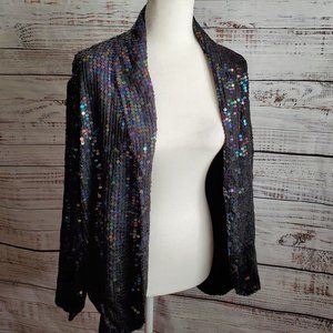 At Once Black 100% silk Sequin Blazer Jacket Size Small